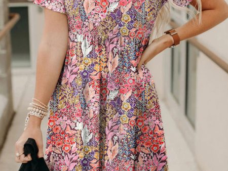 Multicolor Foral Print Short Sleeve A-line High Waist Dress Online